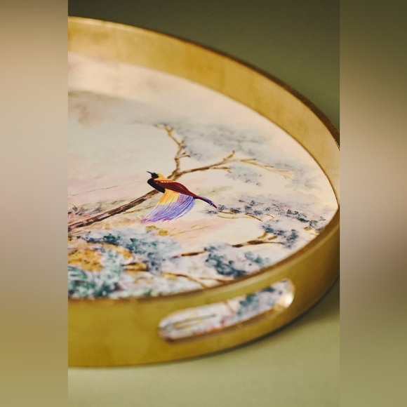 Anthropologie Alexandra Lacquered Tray Gold Pink NWT Large - Picture 3 of 6